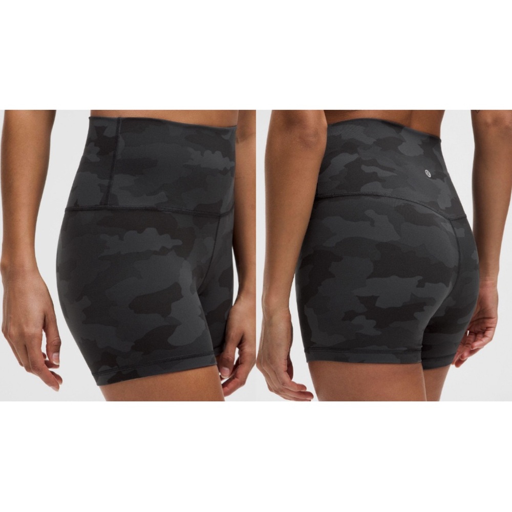lululemon athletica Women's High-Rise Camo Athletic Shorts in Charcoal/Black